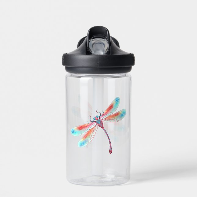 Red dragonfly on watercolor background water bottle (Front)