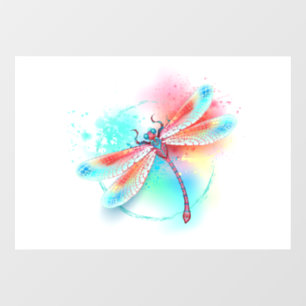 Red dragonfly on watercolor background window cling