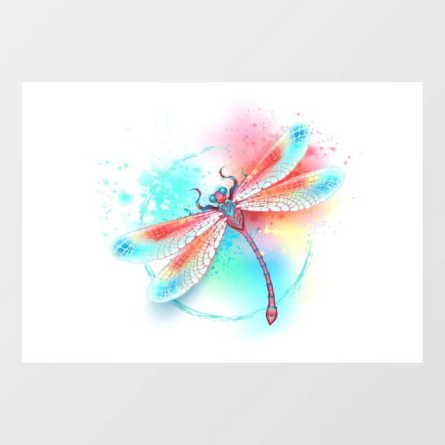 Red dragonfly on watercolor background window cling (Sheet)