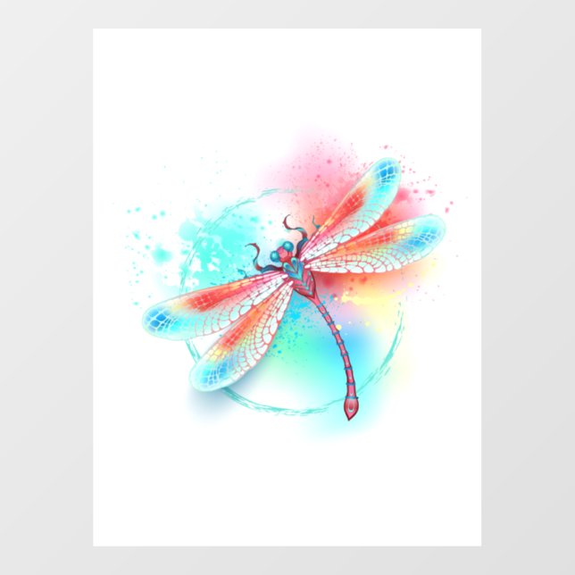 Red dragonfly on watercolor background window cling (Sheet)