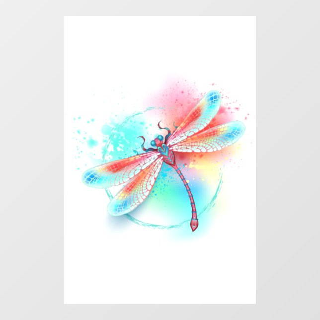 Red dragonfly on watercolor background window cling (Sheet)