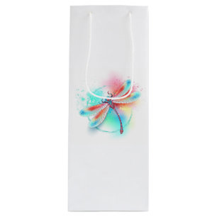 Red dragonfly on watercolor background wine gift bag