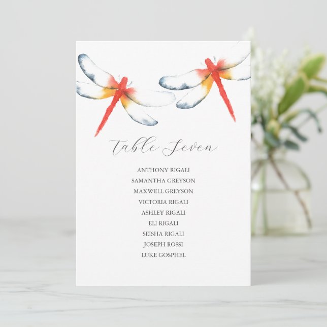 Red Dragonfly Wedding Seating Chart Template (Standing Front)