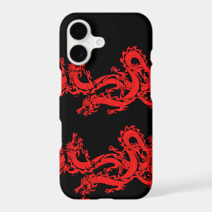 Red Dragons Mystical Creatures Pattern Black