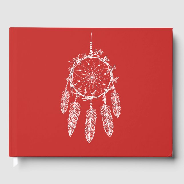 Red Dream Catcher Native American Wedding Party Guest Book (Front)