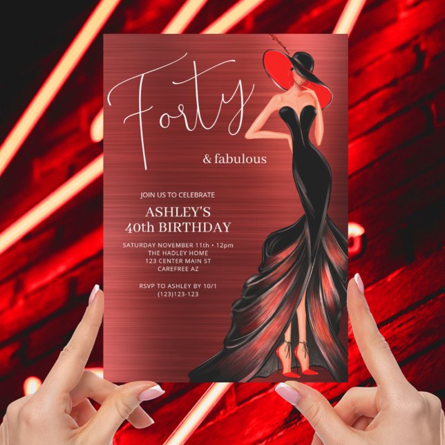 Red Dress 40 and Fabulous Elegant Birthday Invitation (Creator Uploaded)