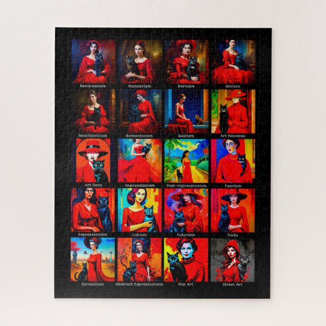 Red Dress Black Cat Art Movements Jigsaw Puzzle (Vertical)