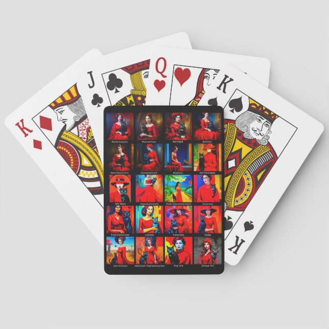 Red Dress Black Cat Art Movements Playing Cards (Back)