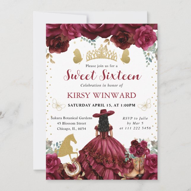 Red Dress Black hair Salon Princess Sweet 16 Invitation (Front)