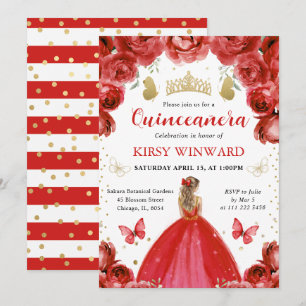 Red Dress Blonde Hair Princess Quinceanera Invitation