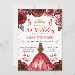 Red Dress Blonde Haired Princess Birthday Invitation