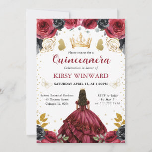Red Dress Brunette Princess Quinceanera Invitation