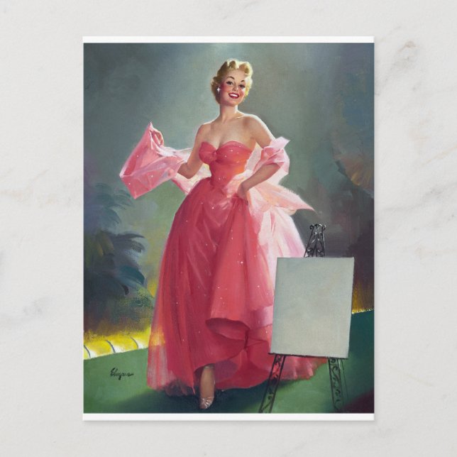 Red Dress Pin Up Postcard (Front)