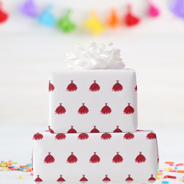 Red dress white birthday girl wrapping paper (Creator Uploaded)
