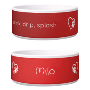 Red 'drink drip splash' Dog Name Bowl