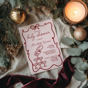 Red Drinks Tower Coquette Bow Baby Shower Invitation