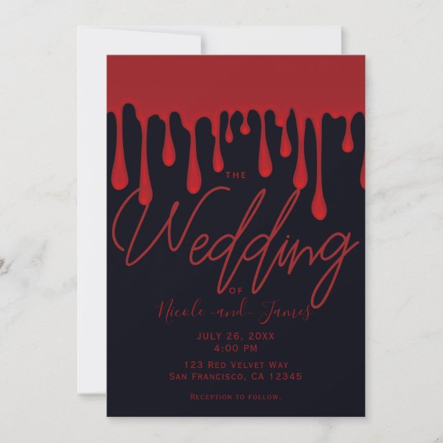 Red Dripping Blood Drips Halloween Wedding  Invitation (Front)