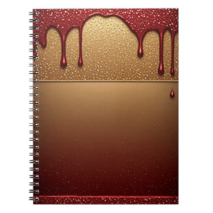 Red Dripping Paint Gold Glitter Notebook