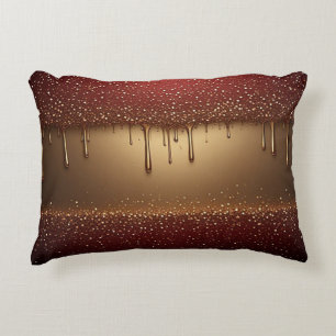 Red Dripping Paint Over Gold Glitter Background Decorative Cushion