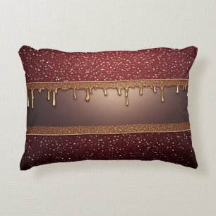 Red Dripping Paint Over Gold Glitter Background Decorative Cushion