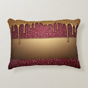 Red Dripping Paint Over Gold Glitter Background Decorative Cushion