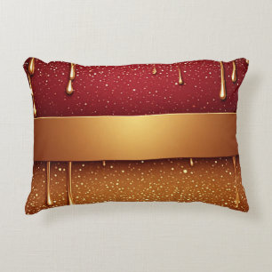 Red Dripping Paint Over Gold Glitter Background Decorative Cushion