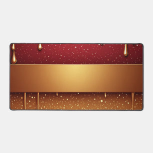 Red Dripping Paint Over Gold Glitter Background Desk Mat
