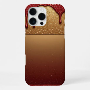 Red Dripping Paint Over Gold Glitter Background iPhone 16 Pro Max Case