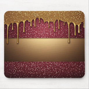 Red Dripping Paint Over Gold Glitter Background Mouse Mat