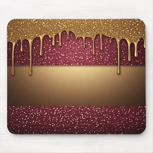 Red Dripping Paint Over Gold Glitter Background Mouse Mat (Front)