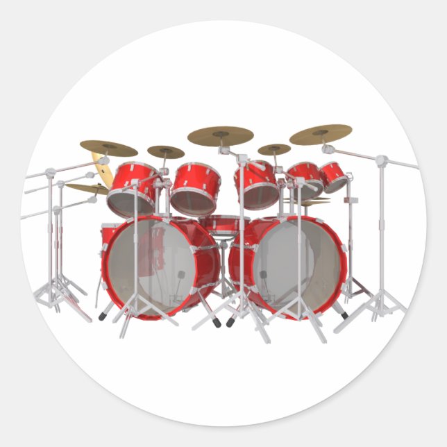 Red Drum Kit: 10 Piece: Classic Round Sticker (Front)
