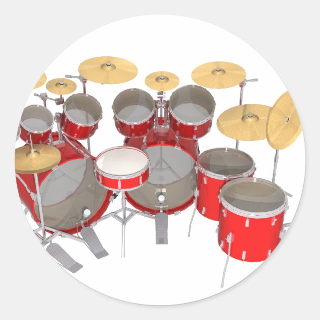 Red Drum Kit: 10 Piece: Classic Round Sticker (Front)