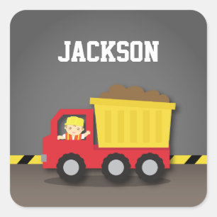 Red Dump Truck Construction Builder Boy Square Sticker