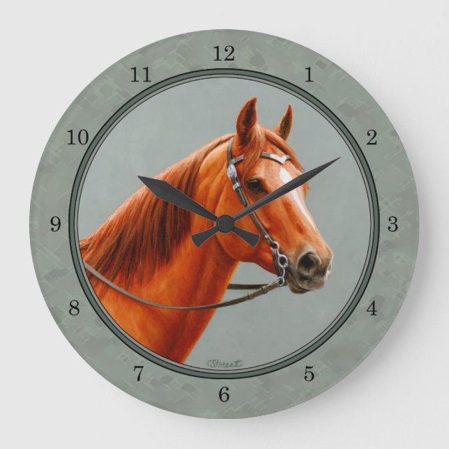 Red Dun Chestnut Sorrel Western Quarter Horse Large Clock (Front)
