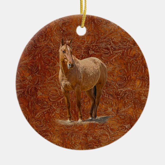 Red Dun Horse-lover's Equine Gift Design Ceramic Tree Decoration (Front)