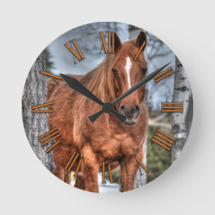 Red Dun Ranch Horse Animal-lover Photo Round Clock