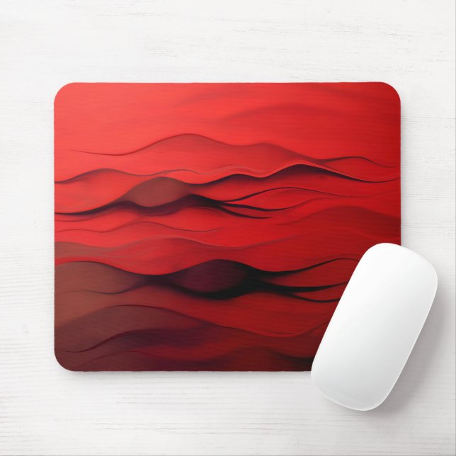 Red Dunes – Minimalist Abstract Waves Art Mouse Mat (With Mouse)