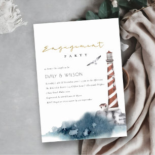 RED DUSKY BLUE LIGHTHOUSE SEA ENGAGEMENT INVITE