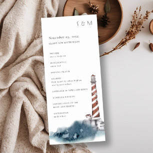 RED DUSKY BLUE LIGHTHOUSE WEDDING CEREMONY PROGRAM MENU