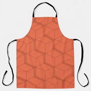 Red, dynamic, retro, cool trendy cube line pattern apron