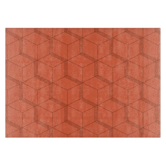 Red, dynamic, retro, cool trendy cube line pattern cutting board (Front)