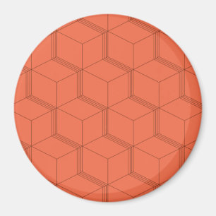 Red, dynamic, retro, cool trendy cube line pattern magnet
