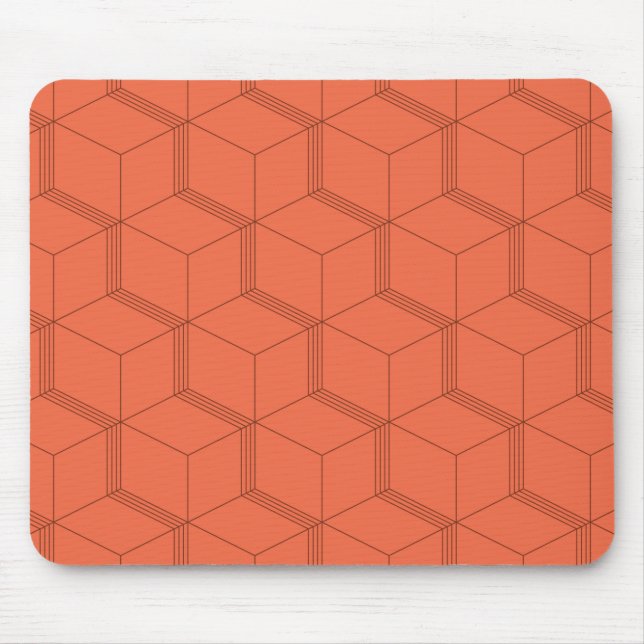 Red, dynamic, retro, cool trendy cube line pattern mouse mat (Front)