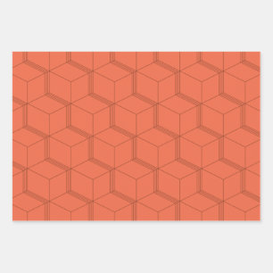 Red, dynamic, retro, cool trendy cube line pattern wrapping paper sheet