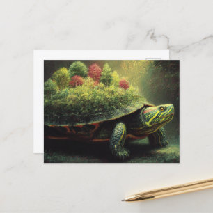 Red Ear Slider Turtle With a Forest on Shell Postcard