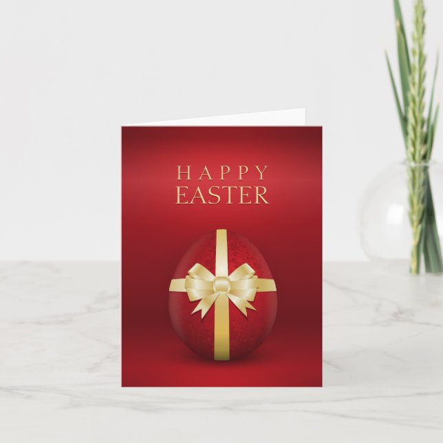 Red Easter Egg With Golden Bow greeting card (Front)