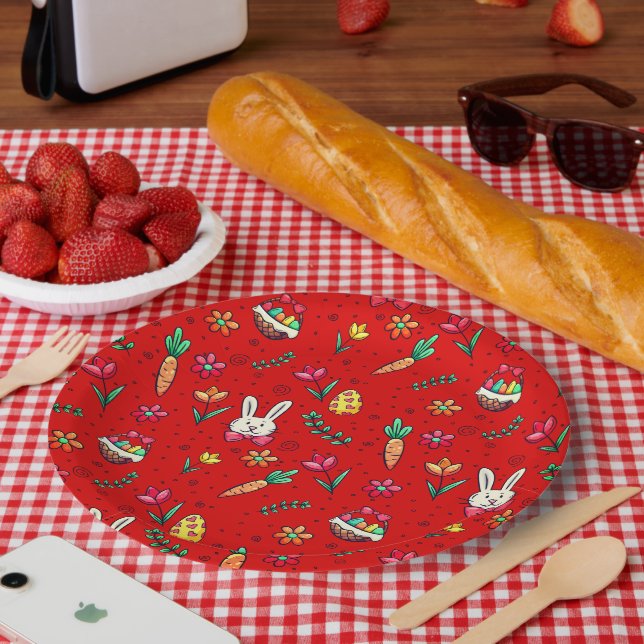 Red Easter Pattern Paper Plates (Picnic)