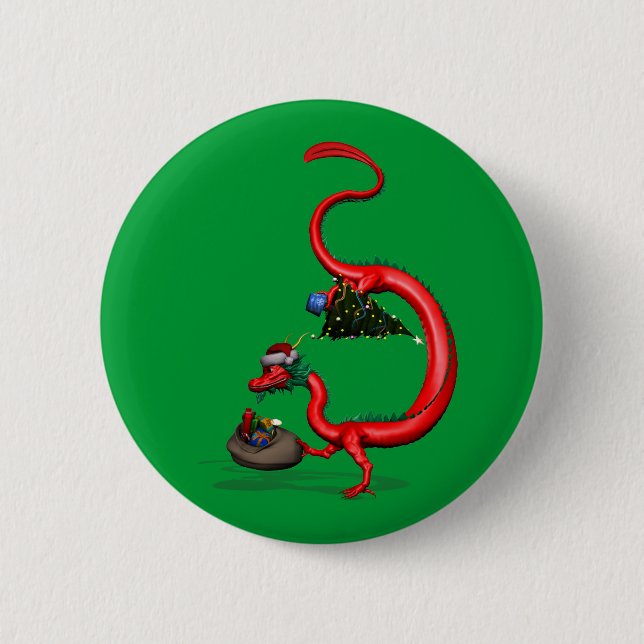 Red Eastern Dragon 6 Cm Round Badge (Front)
