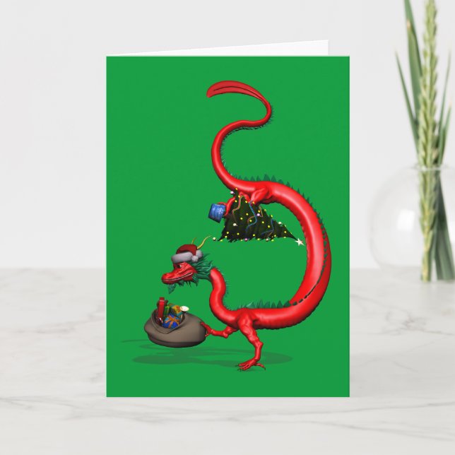 Red Eastern Dragon Holiday Card (Front)