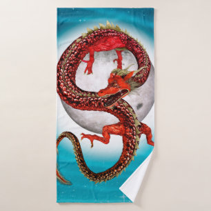 Red Eastern Dragon - Mythical Fantasy Creature Bath Towel